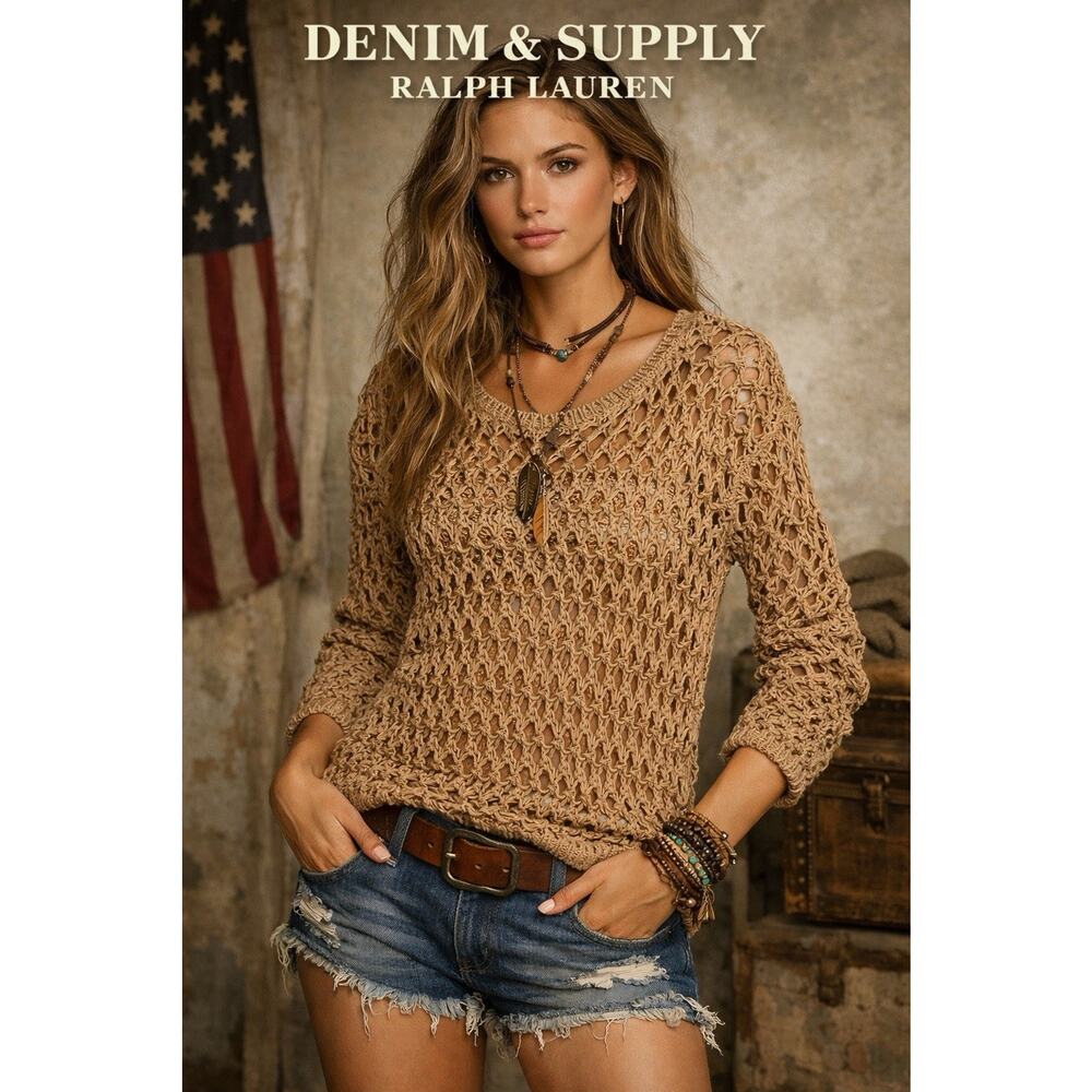 Denim & Supply Ralph Lauren Festival Open Knit Crochet Sweater Fishnet Mobwife S